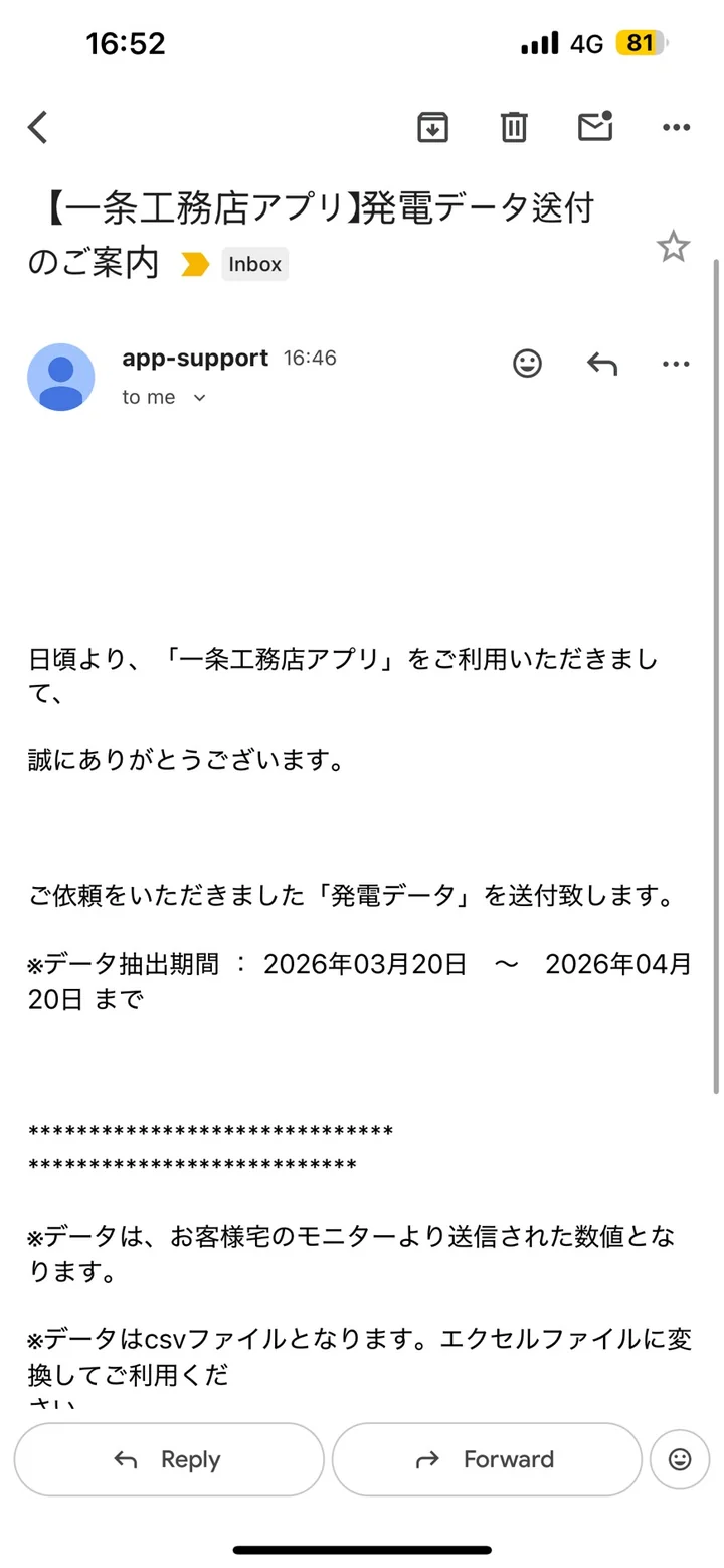 届いたメール上部（件名・送信元 app-support）